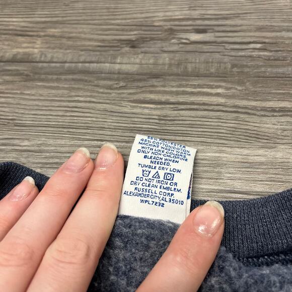 2000s Russell Athletic Dark Blue Mens L Tall Blank Pullover Crewneck Sweatshirt - Picture 5 of 8